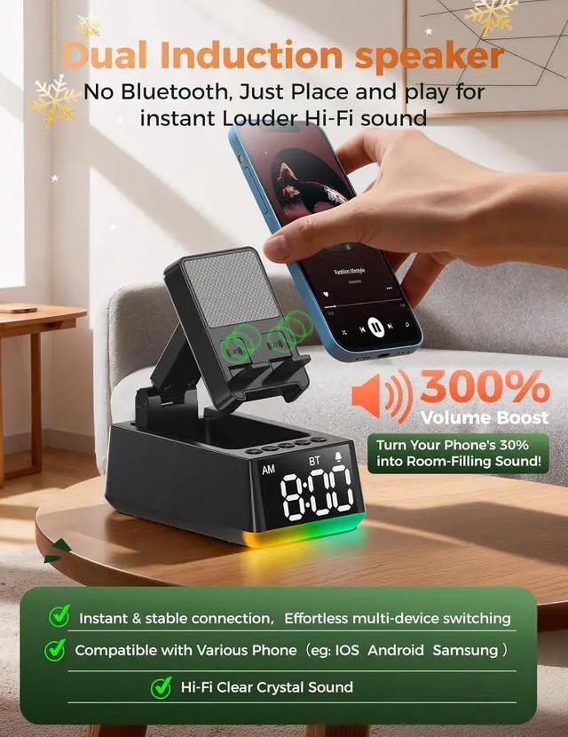 Alt view image 3 of 7 - White Elephant Gifts for Adults Useful:Birthday Gift for Men Women Christmas Ideas Induction Speaker Bluetooth HD Sound Kitchen Gadgets Anniversary Dad Mom Husband Wife Teen Stocking Stuffers(Black)