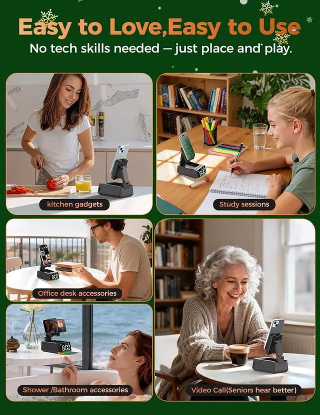 Alt view image 5 of 7 - White Elephant Gifts for Adults Useful:Birthday Gift for Men Women Christmas Ideas Induction Speaker Bluetooth HD Sound Kitchen Gadgets Anniversary Dad Mom Husband Wife Teen Stocking Stuffers(Black)