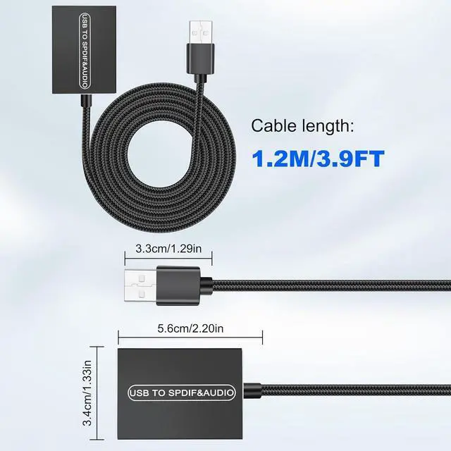 Alt view image 2 of 7 - USB to Optical SPDIF Toslink & 3.5mm Jack Audio Adapter Converter for TV PS5 PS4 PC Laptop Smartphone to Sound Box Amplifier -1.2M/ 3.9FT 1 PCS