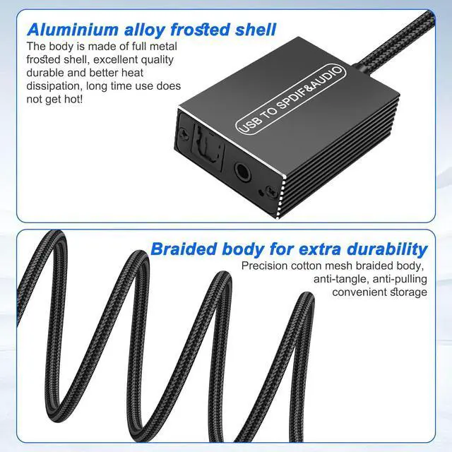 Alt view image 3 of 7 - USB to Optical SPDIF Toslink & 3.5mm Jack Audio Adapter Converter for TV PS5 PS4 PC Laptop Smartphone to Sound Box Amplifier -1.2M/ 3.9FT 1 PCS
