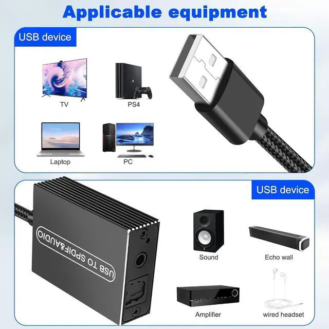 Alt view image 7 of 7 - USB to Optical SPDIF Toslink & 3.5mm Jack Audio Adapter Converter for TV PS5 PS4 PC Laptop Smartphone to Sound Box Amplifier -1.2M/ 3.9FT 1 PCS