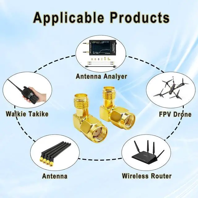 Alt view image 3 of 7 - 2PCS SMA Antenna Adapter Right Angle 90 Degree SMA Coax Connector Low Loss SMA Female to RP-SMA Male Elbow Coax Adapter for Ham Radio Antenna Walkie-Talkie Audio Video