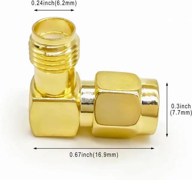 Alt view image 2 of 7 - 2PCS SMA Antenna Adapter Right Angle 90 Degree SMA Coax Connector Low Loss SMA Female to RP-SMA Male Elbow Coax Adapter for Ham Radio Antenna Walkie-Talkie Audio Video
