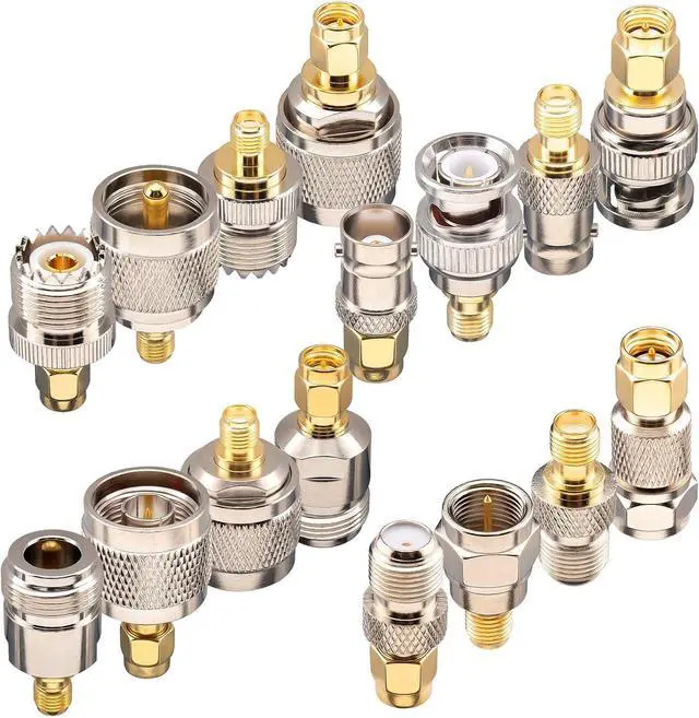 Main image of SMA Adapter Kit 16-Piece Standard SMA to BNC/UHF/F/N Type Connectors Kit Antenna Coax Connector Converter Male/Female for WiFi Antenna/FPV Drone/Extension Cable