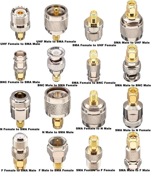 Alt view image 2 of 6 - SMA Adapter Kit 16-Piece Standard SMA to BNC/UHF/F/N Type Connectors Kit Antenna Coax Connector Converter Male/Female for WiFi Antenna/FPV Drone/Extension Cable