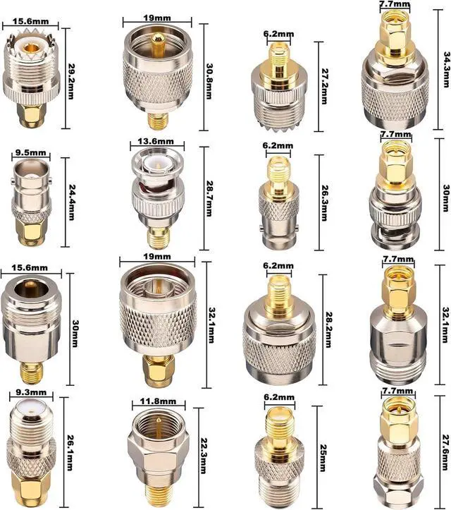 Alt view image 3 of 6 - SMA Adapter Kit 16-Piece Standard SMA to BNC/UHF/F/N Type Connectors Kit Antenna Coax Connector Converter Male/Female for WiFi Antenna/FPV Drone/Extension Cable
