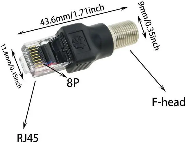 Alt view image 2 of 5 - 2PCS Coaxial Connector RF to RJ45 Converter Adapter F Female to RJ45 Male Coaxial Barrel Coupler Suitable for Surveillance and Video Cable and Cable TV Cable