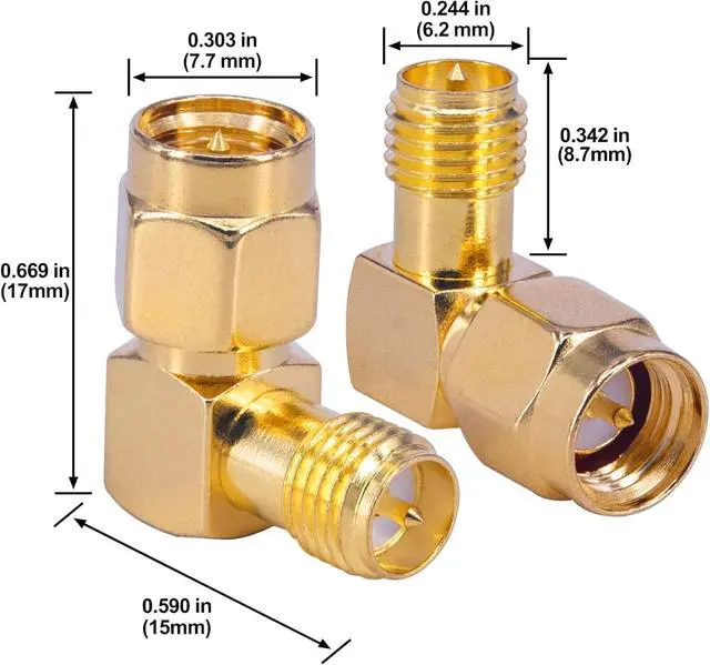 Alt view image 6 of 6 - 2-Pack SMA 90 Degree Adapter SMA Male to RPSMA Female Right Angle Connector Elbow RF Coax Adapter for FPV Drone Wi-Fi Antenna Signal Booster Repeaters Radio