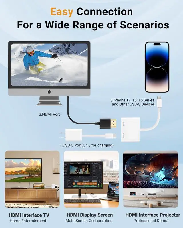 Alt view image 7 of 7 - USB C to HDMI Adapter Type C to 4K HDMI Adapter with 100W PD Multiport Digital AV Converter for MacBook Pro/air iPad Pro/air iPhone 15/16/17 Tablets Switch and More USB-C Devices