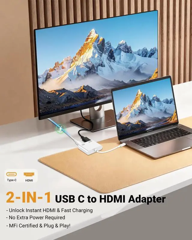 Alt view image 3 of 7 - USB C to HDMI Adapter Type C to 4K HDMI Adapter with 100W PD Multiport Digital AV Converter for MacBook Pro/air iPad Pro/air iPhone 15/16/17 Tablets Switch and More USB-C Devices