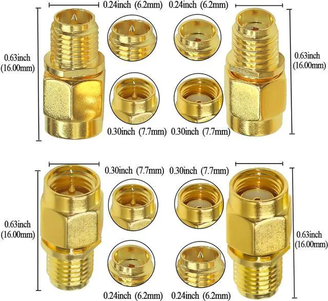 Alt view image 3 of 7 - 4PCS SMA Coax Connector Cable Gender Changers SMA Male/Female to RP-SMA Male/Female Coax Adapter Low Loss Coaxial Connector for Radio Antenna Audio