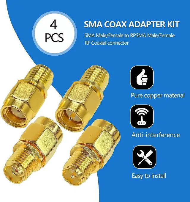 Alt view image 4 of 7 - 4PCS SMA Coax Connector Cable Gender Changers SMA Male/Female to RP-SMA Male/Female Coax Adapter Low Loss Coaxial Connector for Radio Antenna Audio