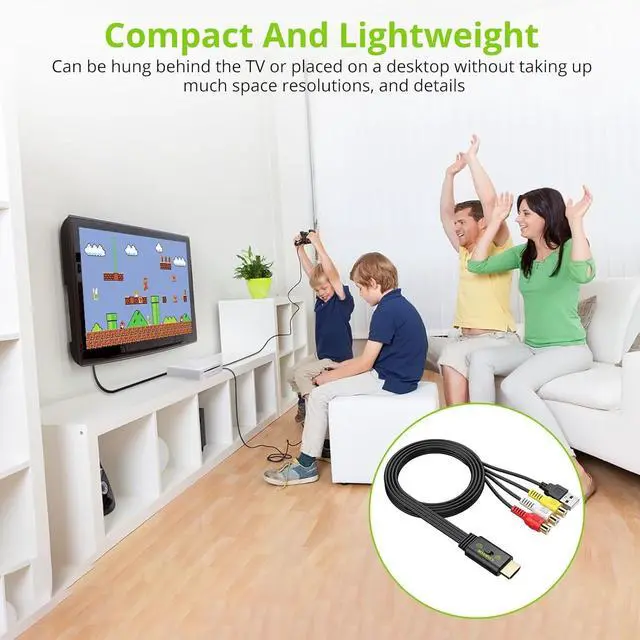 Alt view image 7 of 7 - RCA to HDMI Converter 1080P AV to HDMI Converter 16:9/4:3 Conversion Mini Composite CVBS Audio Video Adapter Supports PAL/NTSC for Wii/PS1/PS2/N64 (Female)