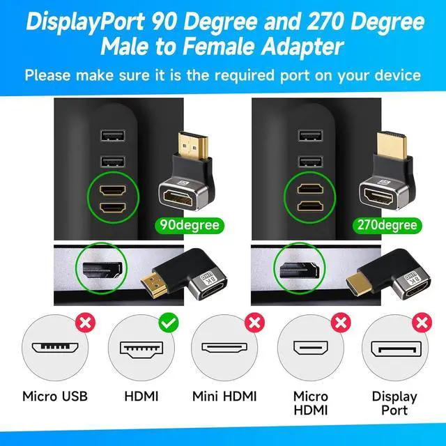 Alt view image 2 of 5 - Right Angle 8K HDMI 2.1 Adapter Multi-Type 90 Degree and 270 Degree Adapter 4 Pack HDMI Male to Female Vertical Connector Converter HDMI L Shape Extender Support 8K@60Hz4K@120Hz4K@60Hz4K@30Hz