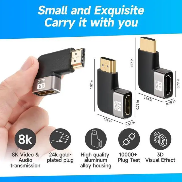 Alt view image 4 of 5 - Right Angle 8K HDMI 2.1 Adapter Multi-Type 90 Degree and 270 Degree Adapter 4 Pack HDMI Male to Female Vertical Connector Converter HDMI L Shape Extender Support 8K@60Hz4K@120Hz4K@60Hz4K@30Hz