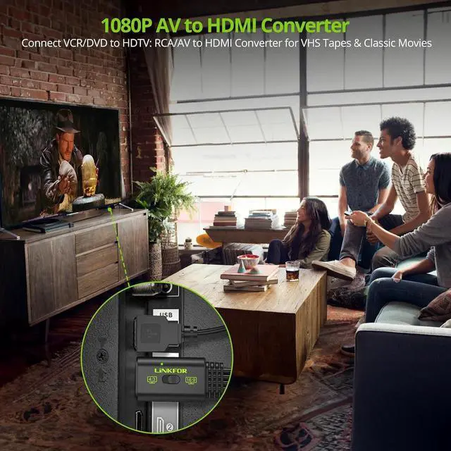 Alt view image 6 of 7 - RCA to HDMI Converter 1080P AV to HDMI Converter 16:9/4:3 Conversion Mini Composite CVBS Audio Video Adapter Supports PAL/NTSC for Wii/PS1/PS2/N64 (Female)