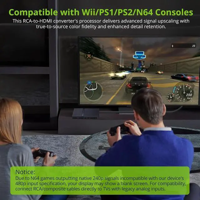 Alt view image 5 of 7 - RCA to HDMI Converter 1080P AV to HDMI Converter 16:9/4:3 Conversion Mini Composite CVBS Audio Video Adapter Supports PAL/NTSC for Wii/PS1/PS2/N64 (Female)