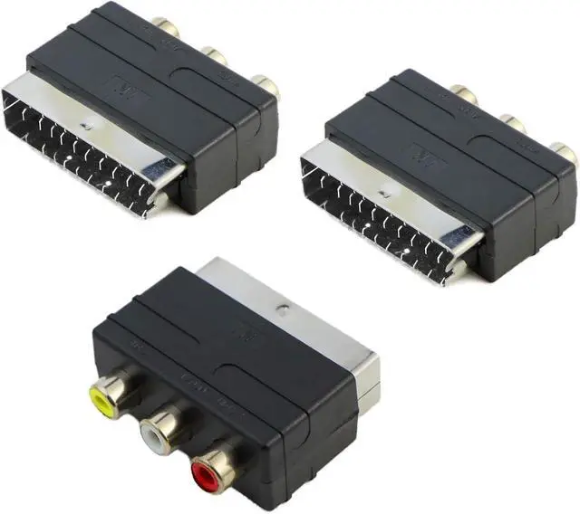 Main image of 3Pcs SCART to 3RCA Adapter - 20Pin AV Converter with Stereo/Mono Audio Output for PS4/WII/TV/DVD/Set-Top Box (2 Audio & 1 Video Ports)