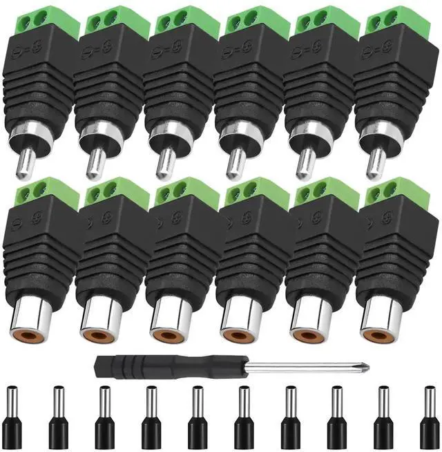 Main image of 6PCS Phono RCA Screws Male Female Plug to AV Screw Terminal Audio/Video Connector Adapter Solder Free RCA Male Female with E2508 Terminal Mini Phillips Screwdriver for CCTV Speaker