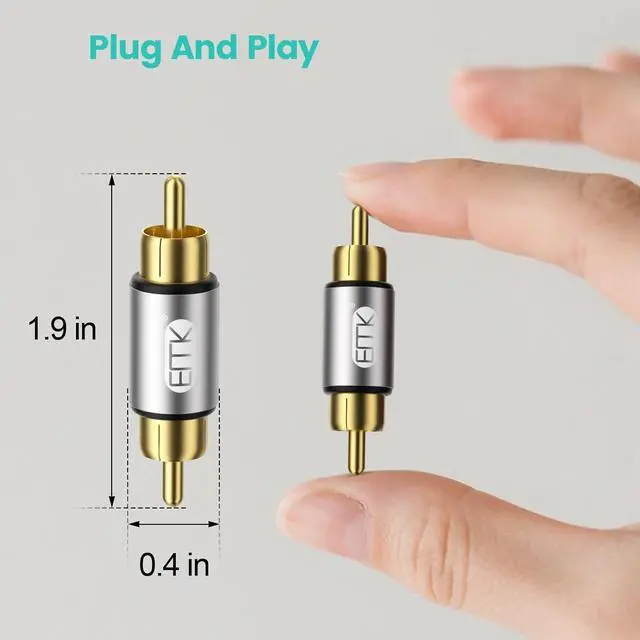 Alt view image 3 of 6 - RCA Coupler 6-Pack Gold Plated RCA Male to Male Connector Adapter - for Audio Video AV Extension Stereo Home Theater Speaker TV Amplifier