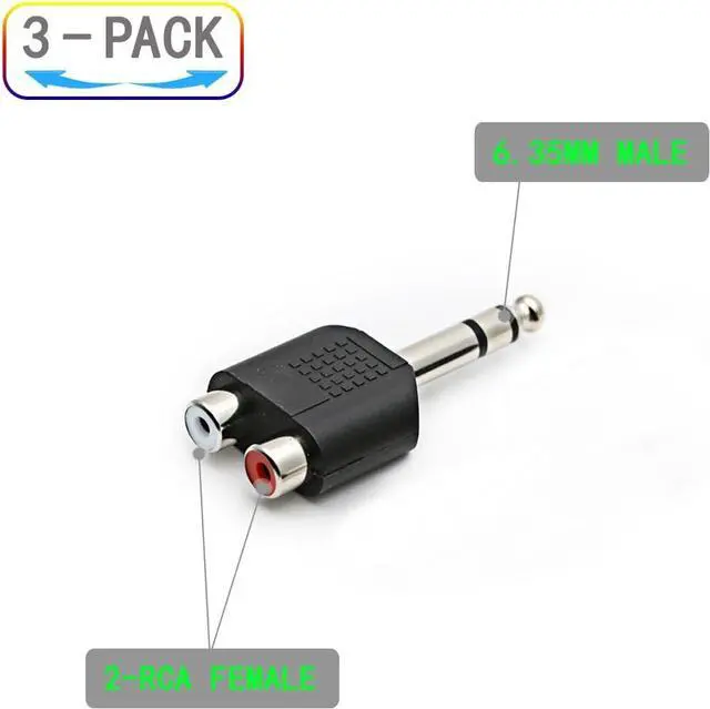 Main image of 3pcs 1/4 6.35mm/6.5mm Stereo Male to Dual RCA Female Adapter Stereo Male to Dual RCA Female Audio Adapter for Sound Equipment (Double Channel)