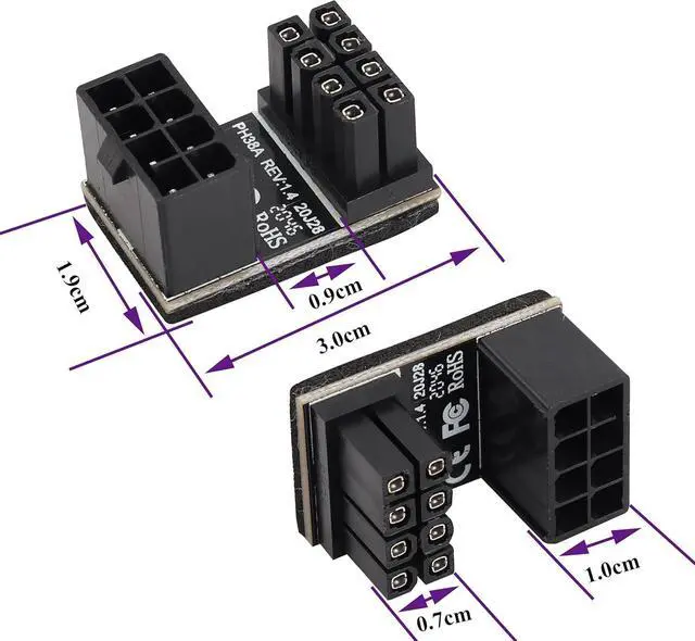 Alt view image 2 of 7 - 2Pack 180 Degree ATX 8Pin Female to Male Connector U Type PCI 8 Pin to 8 Pin PCI Express Video Card Power Adapter for Desktop Graphics Card GPU