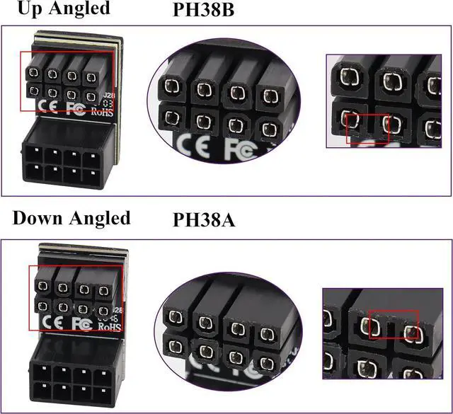 Alt view image 6 of 7 - 2Pack 180 Degree ATX 8Pin Female to Male Connector U Type PCI 8 Pin to 8 Pin PCI Express Video Card Power Adapter for Desktop Graphics Card GPU