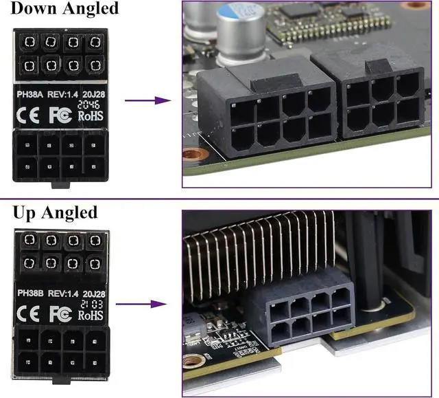 Alt view image 7 of 7 - 2Pack 180 Degree ATX 8Pin Female to Male Connector U Type PCI 8 Pin to 8 Pin PCI Express Video Card Power Adapter for Desktop Graphics Card GPU