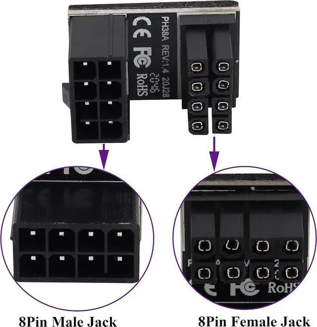 Alt view image 3 of 7 - 2Pack 180 Degree ATX 8Pin Female to Male Connector U Type PCI 8 Pin to 8 Pin PCI Express Video Card Power Adapter for Desktop Graphics Card GPU