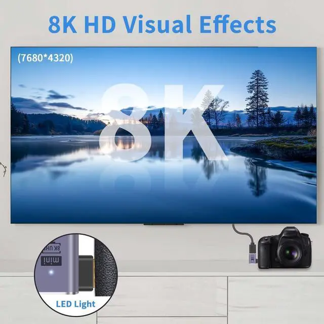 Alt view image 3 of 7 - 8K Right Angled HDMI to Mini HDMI Adapter 48Gbps 90 Degree HDMI Female to Mini HDMI Male Adapter with LED Working Indicator Lamp for Camera Camcorder Laptop (2 Pack)