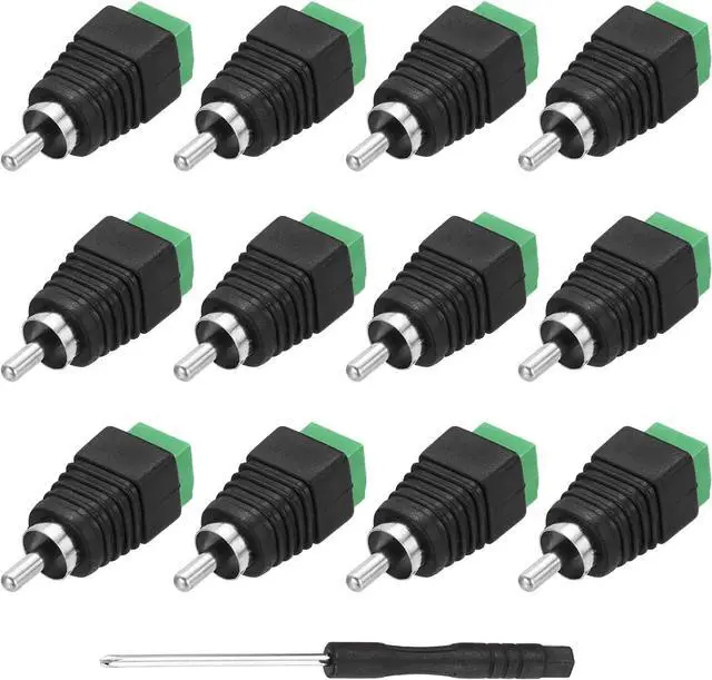 Main image of 20Pcs RCA Cable Solderless Adapter Audio/Video Speaker Wire RCA Male Plugs Screw Terminal Connector Black(Includes Screwdriver)