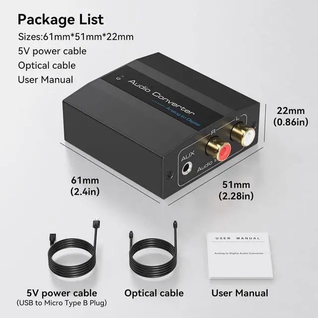 Alt view image 7 of 7 - Analog to Digital Audio Converter RCA to Optical Converter RCA/3.5MM to Toslink and Coaxial Adapter for PS5 PS4 TV DVD Soundbar