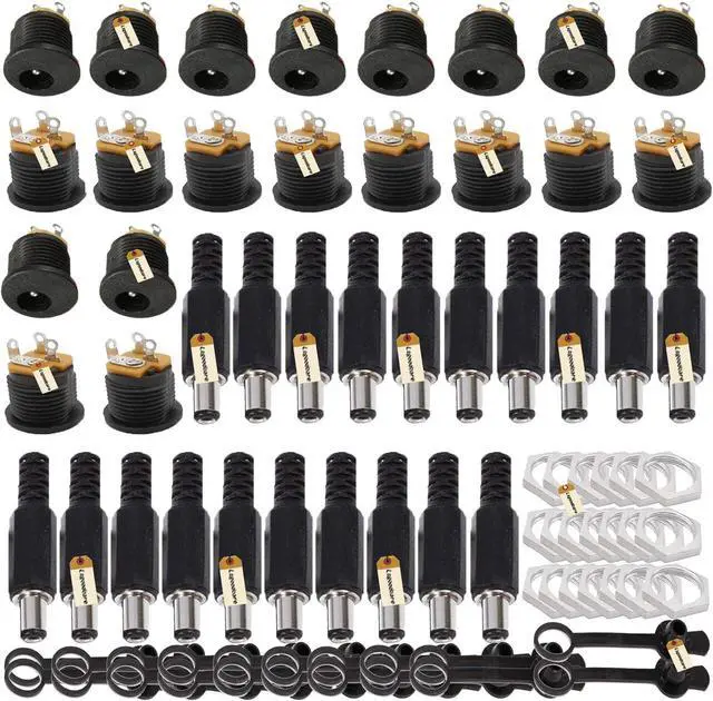 Main image of 60Pcs 5.5MM x 2.1MM Male DC Power Plug Power Jack Adapter Connector& Female Dc Jack 3Pin Panel Mount Connector& Dustproof Plug