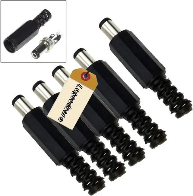Alt view image 4 of 5 - 60Pcs 5.5MM x 2.1MM Male DC Power Plug Power Jack Adapter Connector& Female Dc Jack 3Pin Panel Mount Connector& Dustproof Plug