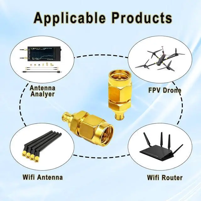Alt view image 4 of 7 - 2PCS SMA MCX Antenna Adapter SMA Male to MCX Male Coax Connector Loss Low Coax Cable Adapter for WiFi Antenna FPV Drones Audio Video