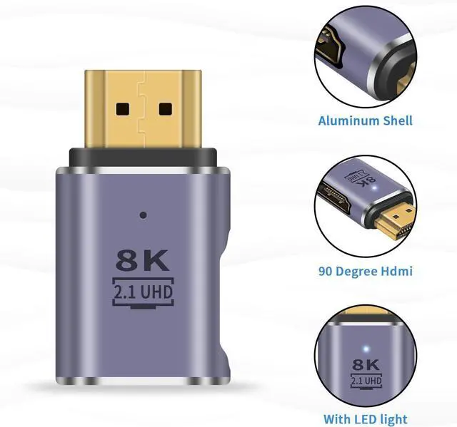 Alt view image 6 of 7 - 8K HDMI Extension Adapter 48Gbps HDMI Male to Female Extender Adapter 90 Degree UHD 2.1 Video and Audio Connector for HDTV Switch Xbox One PS5 Laptop 2-Pack