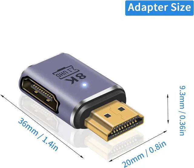 Alt view image 7 of 7 - 8K HDMI Extension Adapter 48Gbps HDMI Male to Female Extender Adapter 90 Degree UHD 2.1 Video and Audio Connector for HDTV Switch Xbox One PS5 Laptop 2-Pack