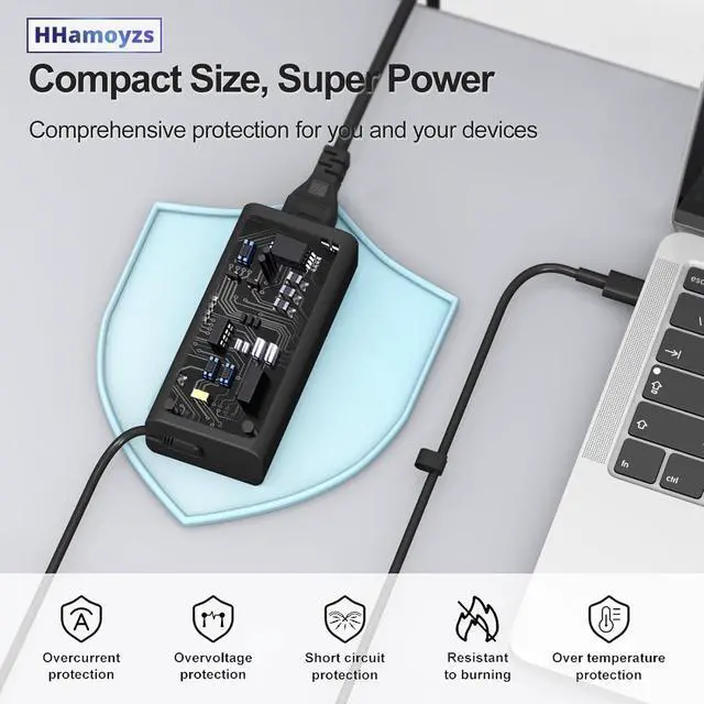 Alt view image 6 of 7 - 65W Laptop Charger USB C - Compatible with  Latitude 5420/5520/7420/7430/7480/7490 & Inspiron 14/16/7620/2in1/XPS 13 LA65NM190