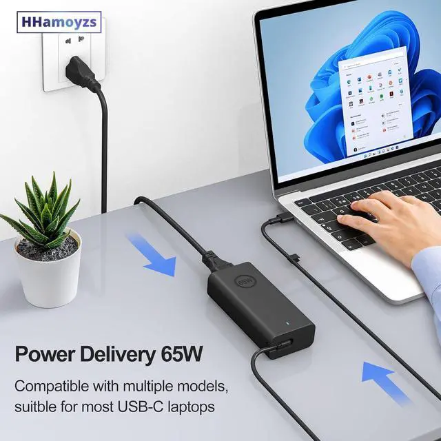 Alt view image 2 of 7 - 65W Laptop Charger USB C - Compatible with  Latitude 5420/5520/7420/7430/7480/7490 & Inspiron 14/16/7620/2in1/XPS 13 LA65NM190