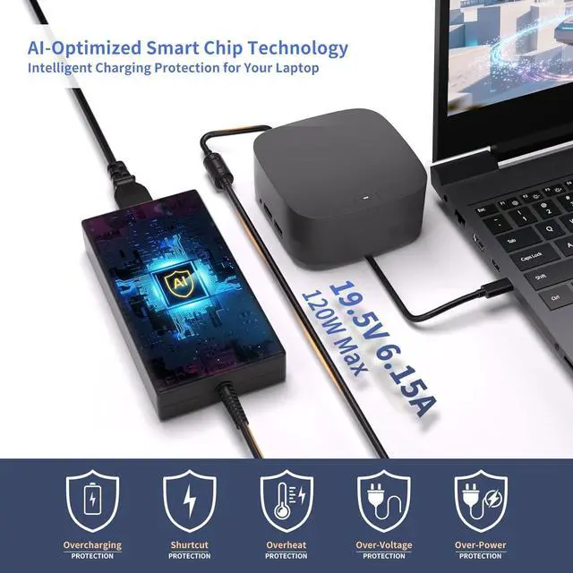 Alt view image 7 of 7 - 120W Power Adapter Laptop Charger for HP Docking Station Power Cord G5 USB-C/A Universal Dock G2 5TW13AA Envy 15 17 Series Omen 15-5000 5100 5200 710415-001 L41856-001 AC Power Supply-4.5 * 3.0mm