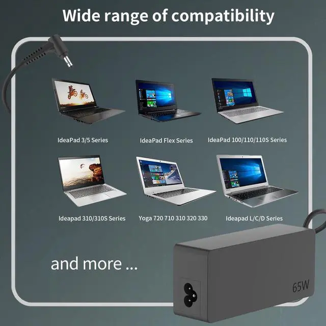 Alt view image 4 of 7 - 65W 20V 3.25A AC Adapter Replacement for  Laptop Charger Ideapad 3 5 Flex 5 4 6 11 14 15 Flex-14 Flex-15 Flex 5-1470 5-1570 4-1470 110 110s 310 320 330 330s 510 520 520 30s