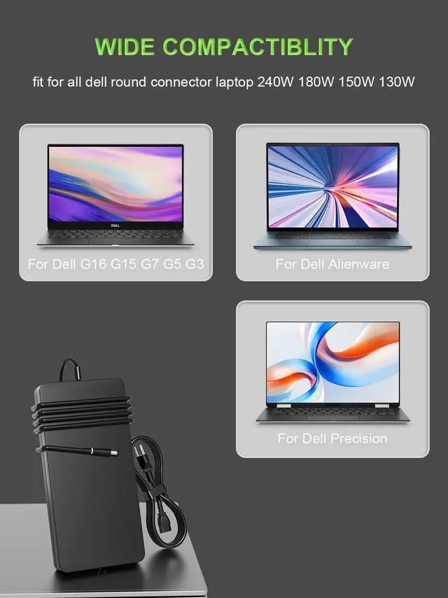 Alt view image 3 of 7 - 240W 180W Charger Compatible with  G16 G15 G7 G5 G3 Alienware-17 15 x17 x16 x15 M17 M15 Precision 7720 7730 7740 7750 7760 7770 7780 7560 7670 7680 Laptop