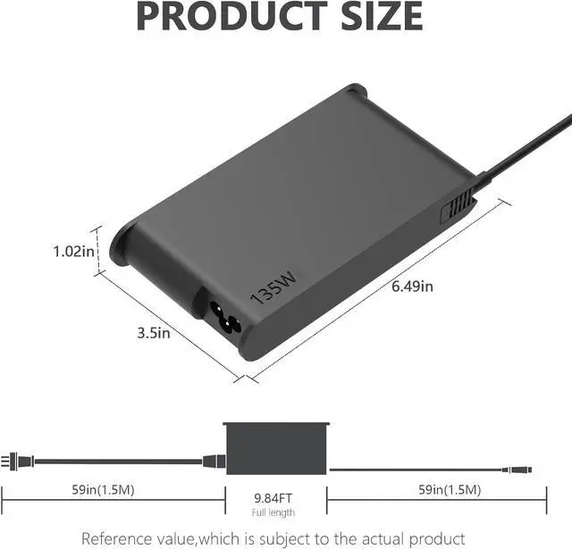 Alt view image 6 of 7 - 135W AC Charger Compatible with  ThinkPad X1 Extreme Gen 1 2 3 4 5 W540 W541 T440 T440S T440P T470P T540p T15p Ideapad Yoga Y50-70 Y50-80 Y50p Y50p-70 Y50c Laptop Power Supply Adapter