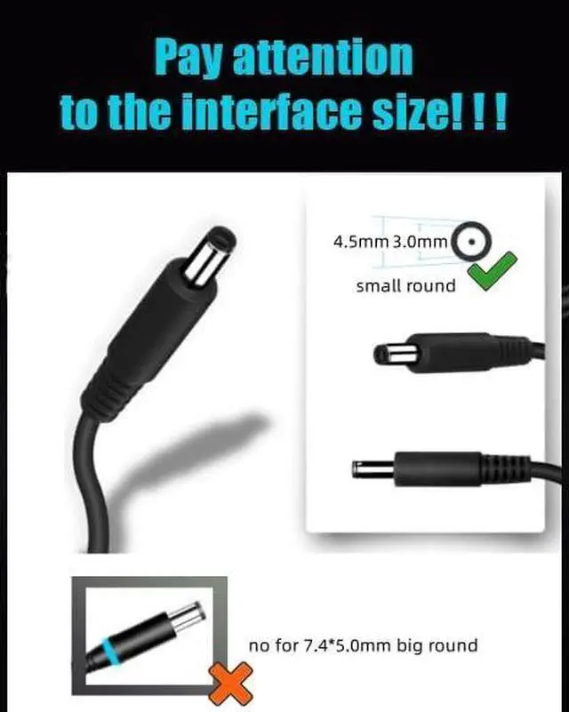 Alt view image 3 of 5 - 65W 45W Charger Compatible with  Inspiron-15 3000 5000 7000 Series 3501 3583 3593 5570 5100 5510 3535 3520 3511 5502 5566 5593 3530 3585 3510 3525 7506 7558 7568 Laptop