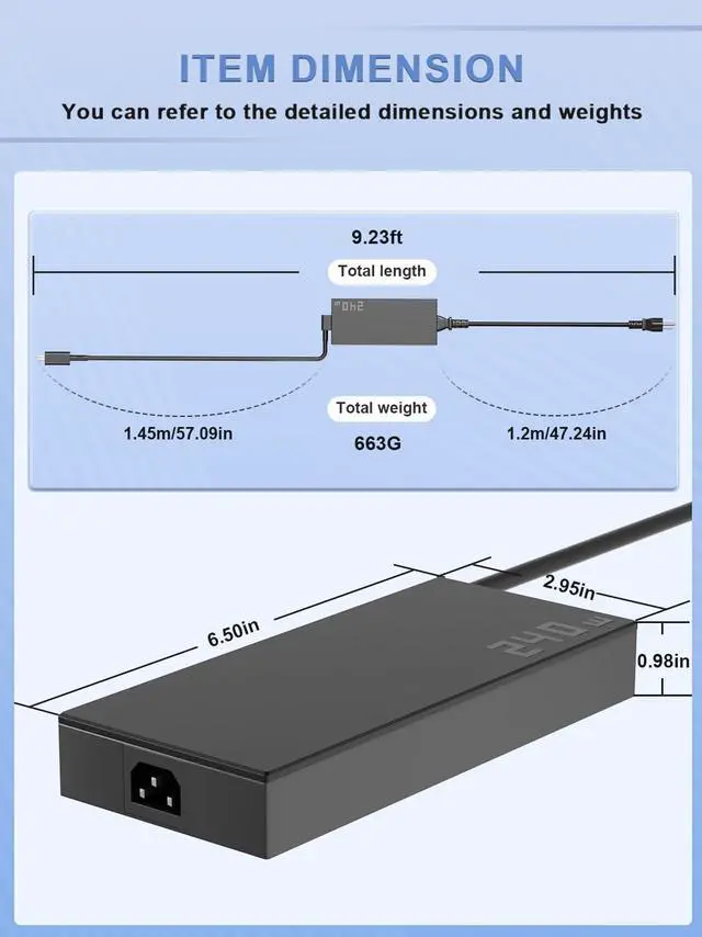 Alt view image 4 of 7 - 240W Charger Compatible with  ROG Zephyrus G16 G14 GU605 GA605 GA403 TUF Gaming A18 A16 A14 FA608 FA401 FA808 ProArt P16 PX13 H7606 HN7306 V16 V3607 Flow Z13 GZ302EA Laptop
