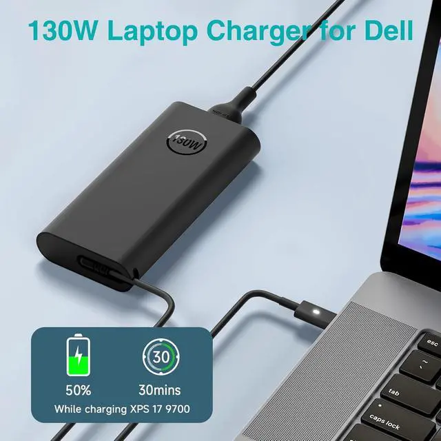 Alt view image 2 of 7 - 130W USB C Laptop Charger Type-C Power Adapter for  XPS 15 2-in-1 9575 XPS 17 9700 Precision 5530 5550 5750 3660 3551 Latitude 7410 7310 7210 9410 9510 5420 5520 10FT Power Cord