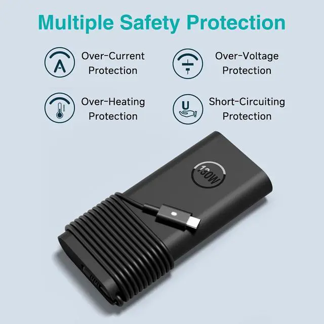 Alt view image 5 of 7 - 130W USB C Laptop Charger Type-C Power Adapter for  XPS 15 2-in-1 9575 XPS 17 9700 Precision 5530 5550 5750 3660 3551 Latitude 7410 7310 7210 9410 9510 5420 5520 10FT Power Cord