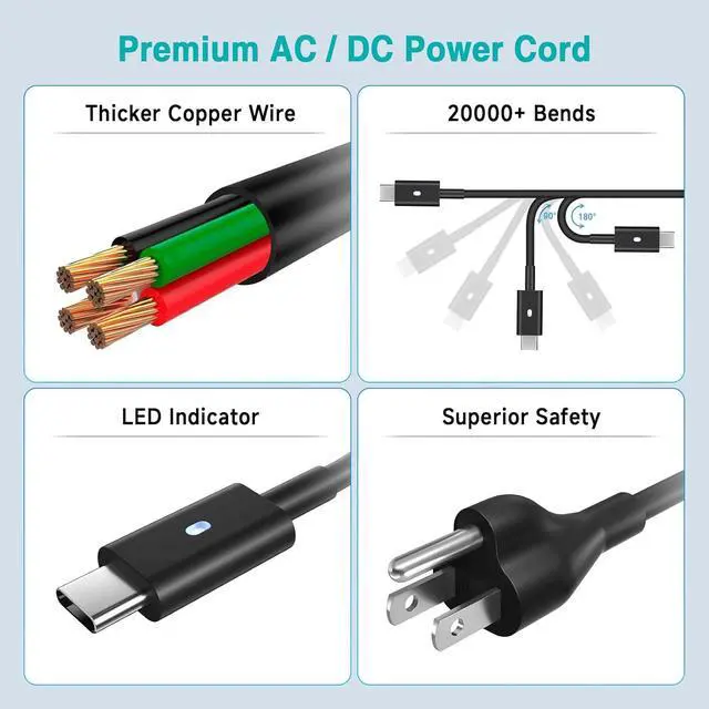 Alt view image 6 of 7 - 130W USB C Laptop Charger Type-C Power Adapter for  XPS 15 2-in-1 9575 XPS 17 9700 Precision 5530 5550 5750 3660 3551 Latitude 7410 7310 7210 9410 9510 5420 5520 10FT Power Cord