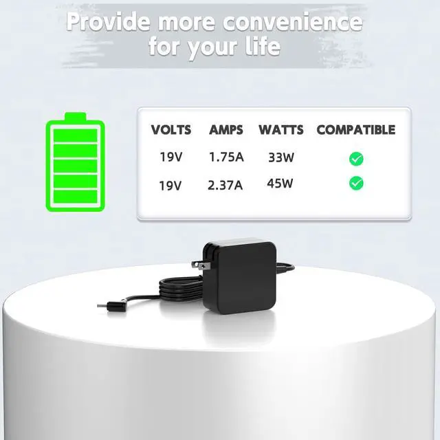 Alt view image 3 of 7 - 45W Laptop Charger Compatible with  Vivobook 14 15 17 Series Power Supply Cord