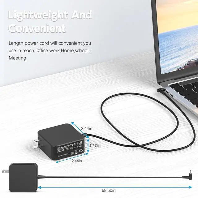 Alt view image 7 of 7 - 45W Laptop Charger Compatible with  Vivobook 14 15 17 Series Power Supply Cord